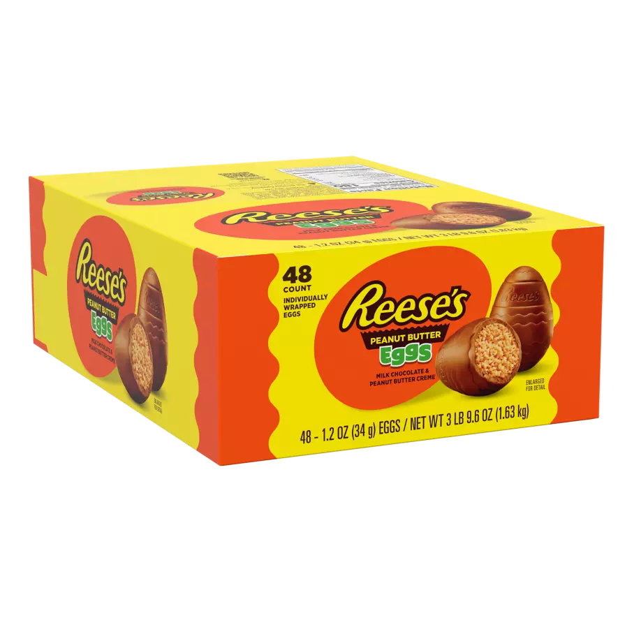 REESE'S Milk Chocolate Peanut Butter Creme Eggs, 1.2 oz, 48 count box - Front of Package