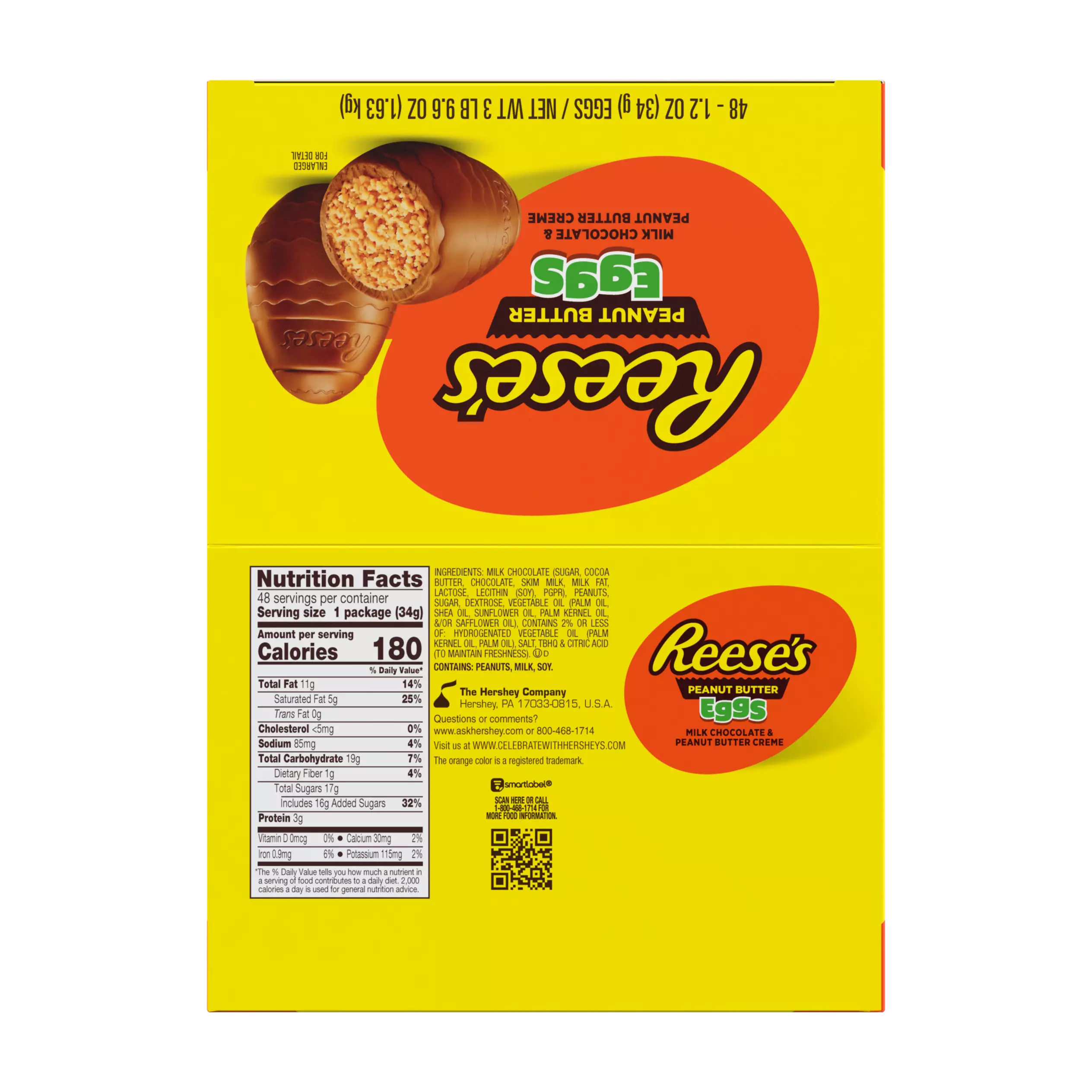 REESE'S Milk Chocolate Peanut Butter Creme Eggs, 1.2 oz, 48 count box - Top of Package