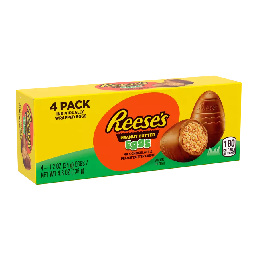 REESE'S Milk Chocolate Peanut Butter Creme Eggs, 1.2 oz, 4 count box - Front of Package