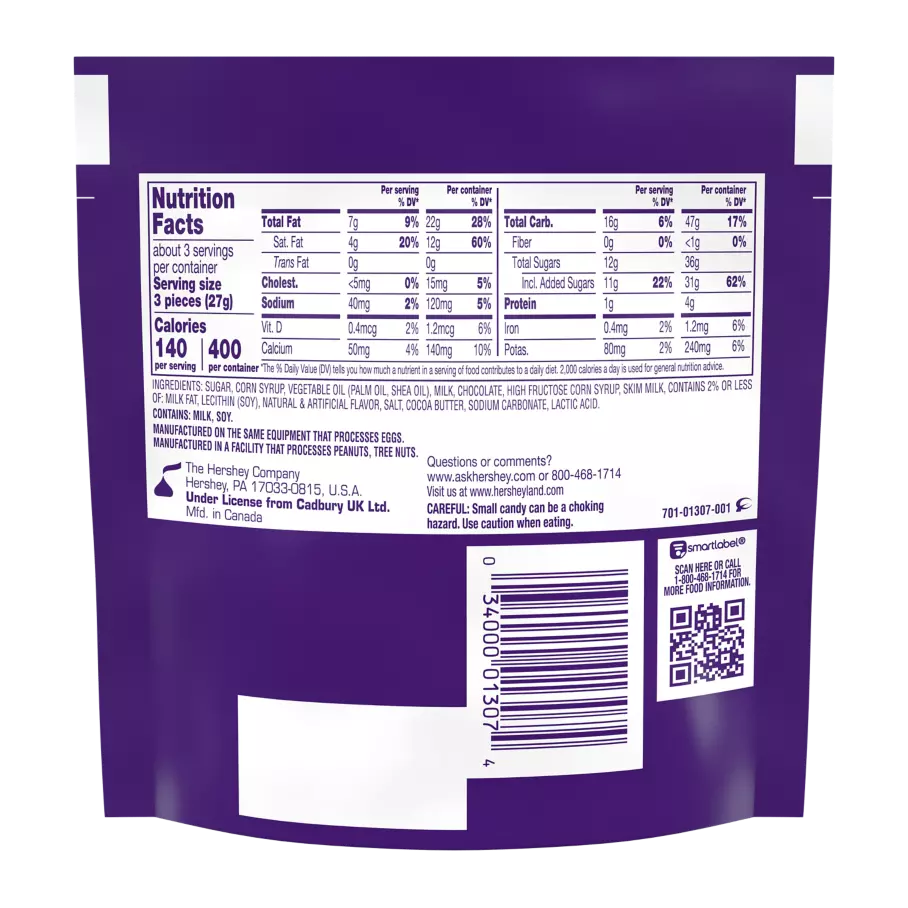 CADBURY MINI CARAMEL EGG Chocolate Eggs, 2.8 oz bag - Back of Package