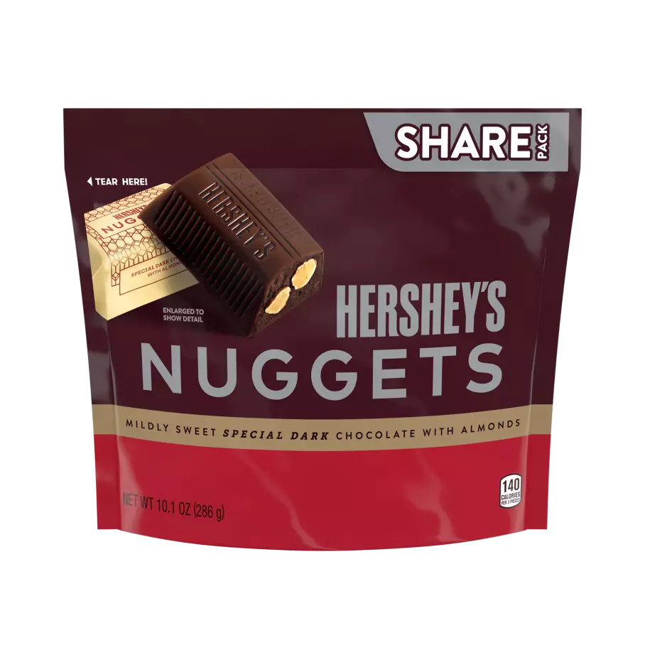HERSHEY'S NUGGETS SPECIAL DARK Mildly Sweet Chocolate with Almonds Candy, 10.1 oz pack - Front of Package