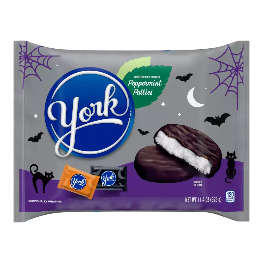 YORK Halloween Dark Chocolate Snack Size Peppermint Patties, 11.4 oz bag - Front of Package