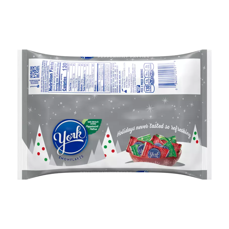 YORK Snowflakes Dark Chocolate Peppermint Patties, 9.6 oz bag - Back of Package