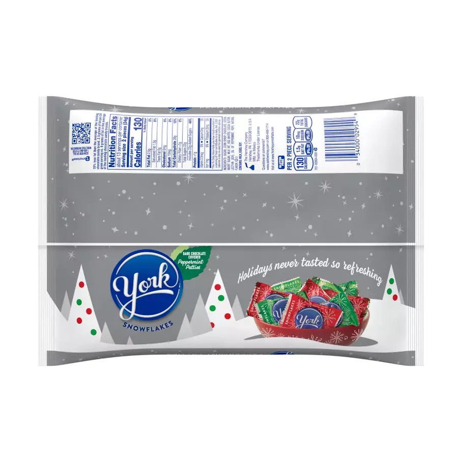 YORK Snowflakes Dark Chocolate Peppermint Patties, 16 oz bag - Back of Package