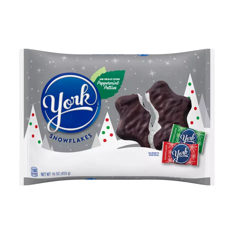 YORK Snowflakes Dark Chocolate Peppermint Patties, 16 oz bag - Front of Package