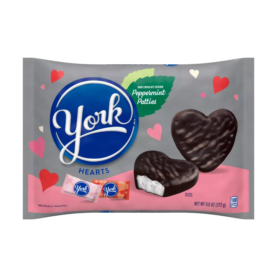 YORK Hearts Dark Chocolate Peppermint Patties, 9.6 oz bag - Front of Package
