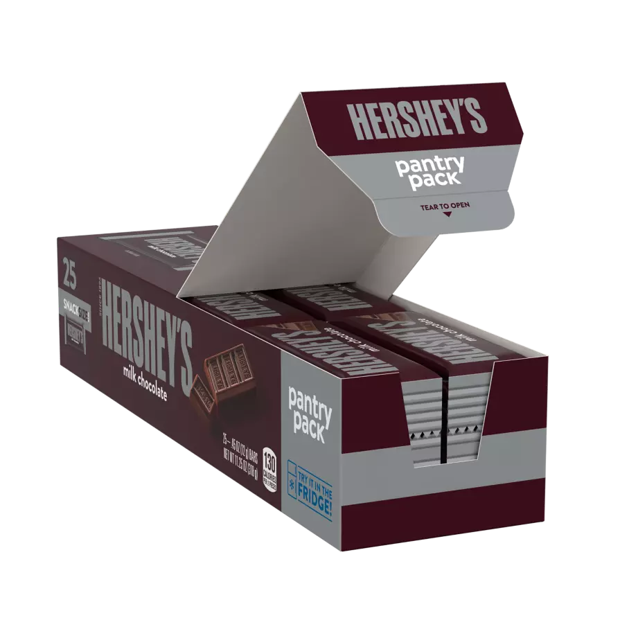 HERSHEY'S Pantry Pack Milk Chocolate Snack Size Candy Bars, 11.25 oz, 25 count box - Front of Package
