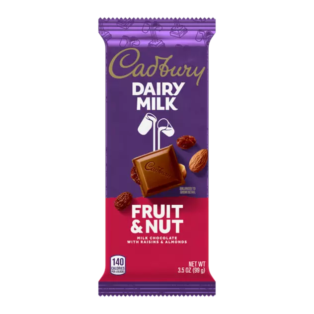 CADBURY DAIRY MILK Fruit & Nut Candy Bar, 3.5 oz - Front of Package