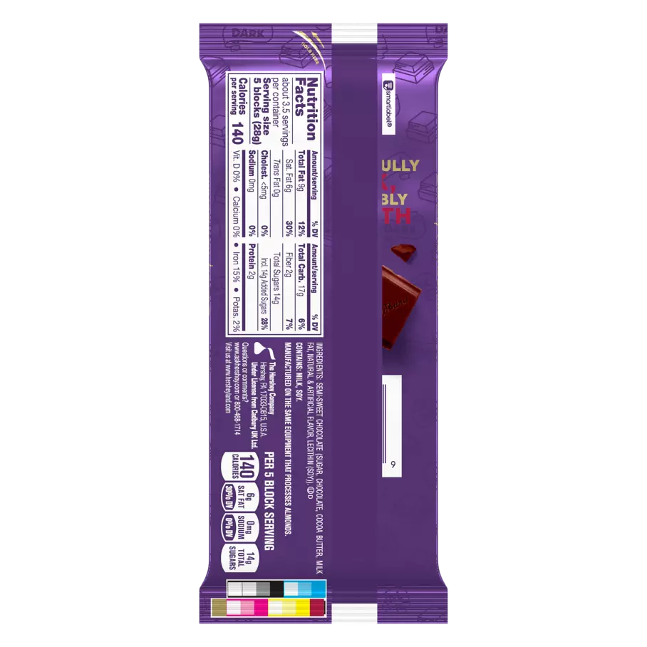 CADBURY ROYAL DARK Dark Chocolate Candy Bar, 3.5 oz - Back of Package