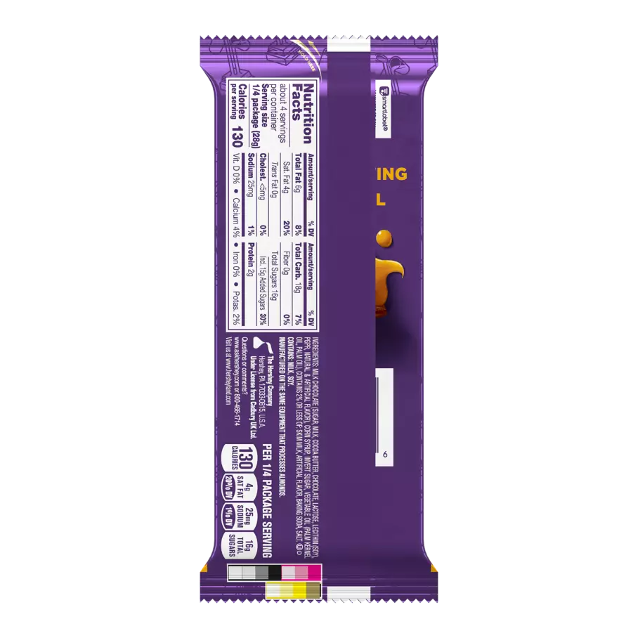 CADBURY DAIRY MILK CARAMELLO Caramel and Milk Chocolate Candy Bar, 4 oz - Back of Package