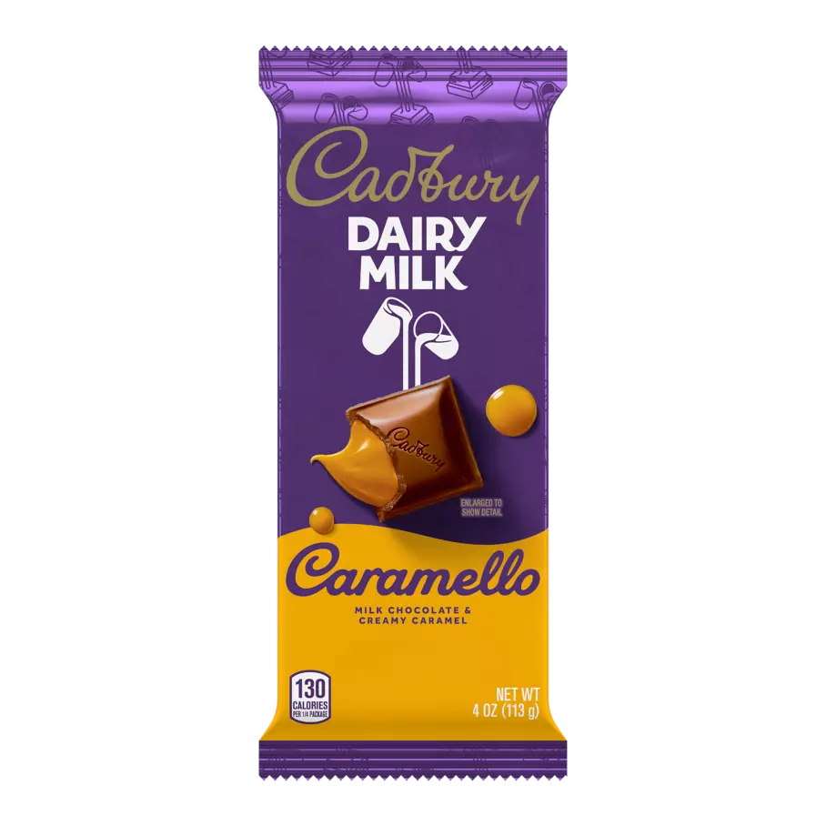 CADBURY DAIRY MILK CARAMELLO Caramel and Milk Chocolate Candy Bar, 4 oz - Front of Package