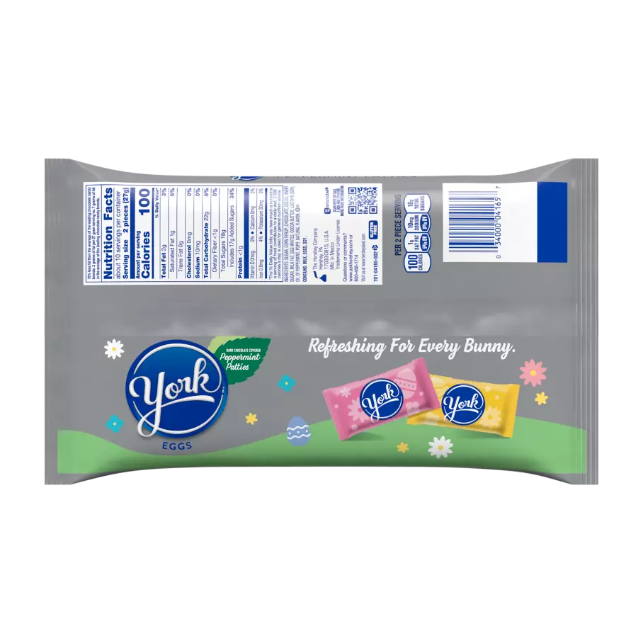 YORK Dark Chocolate Peppermint Pattie Eggs, 9.6 oz bag - Back of Package