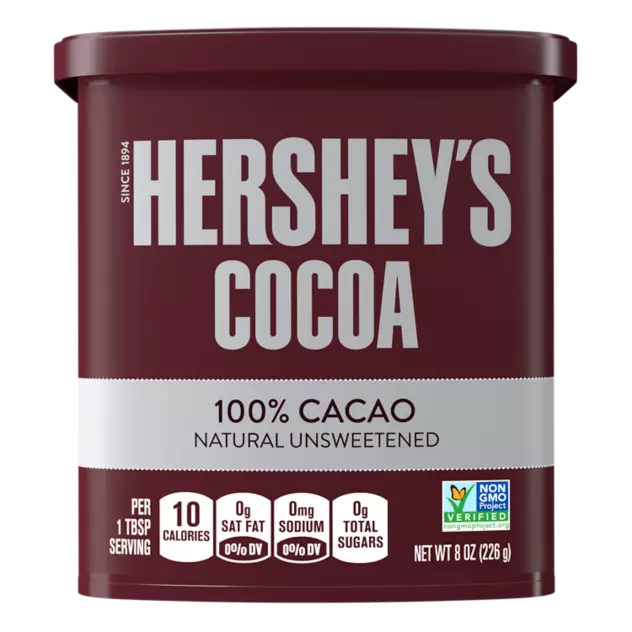 HERSHEY'S COCOA 100% Cacao Natural Unsweetened, 8 oz can - Front of Package