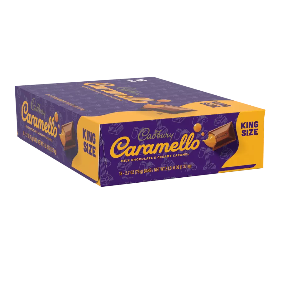 CADBURY CARAMELLO Milk Chocolate & Creamy Caramel King Size Candy Bars, 2.7 oz, 18 count box - Front of Package