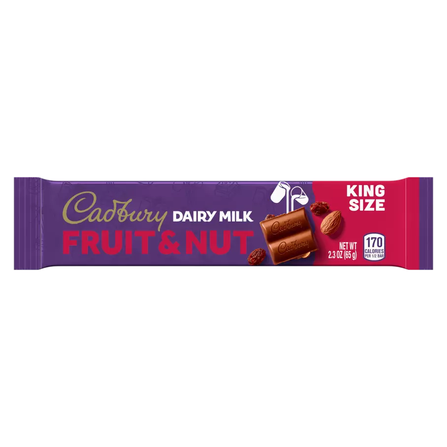 CADBURY DAIRY MILK Fruit & Nut King Size Candy Bar, 2.3 oz - Front of Package