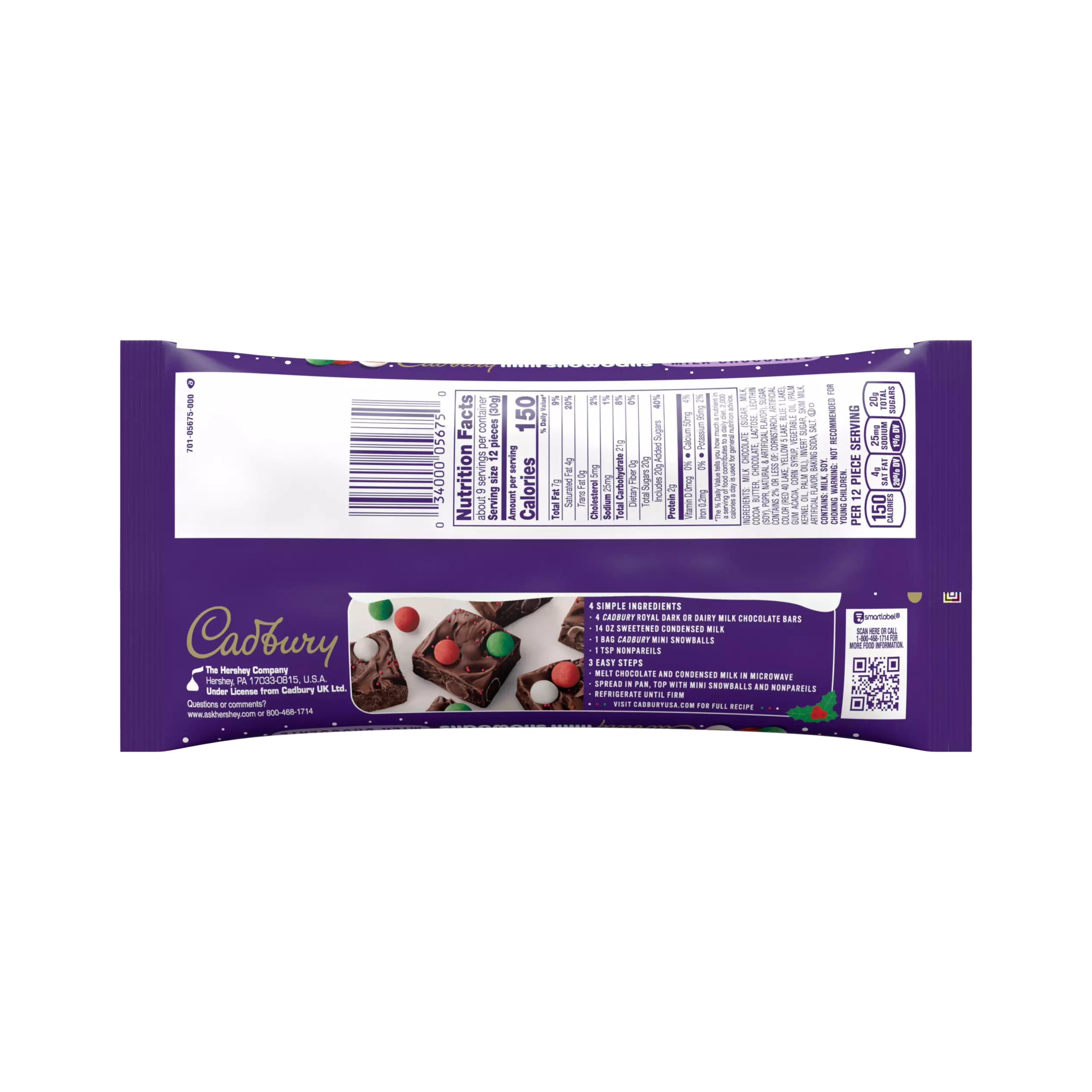 CADBURY Milk Chocolate Mini Snow Balls, 9 oz bag - Back of Package