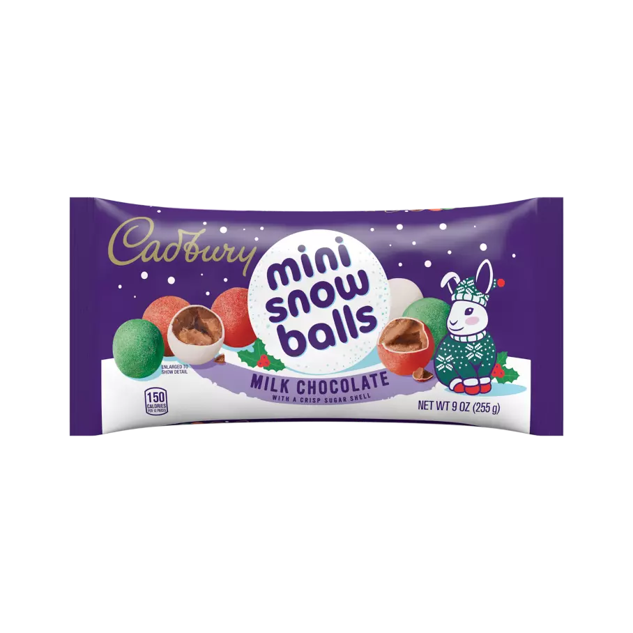CADBURY Milk Chocolate Mini Snow Balls, 9 oz bag - Front of Package