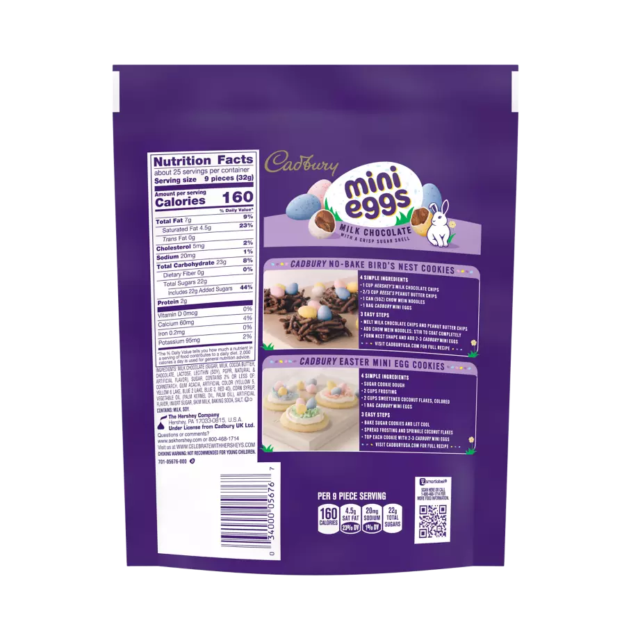 CADBURY MINI EGGS Milk Chocolate Candy, 28 oz bag - Back of Package
