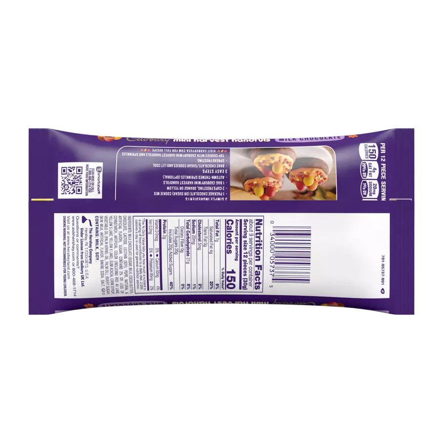 CADBURY Mini Harvest Handfuls Milk Chocolate Candy, 9 oz bag - Back of Package