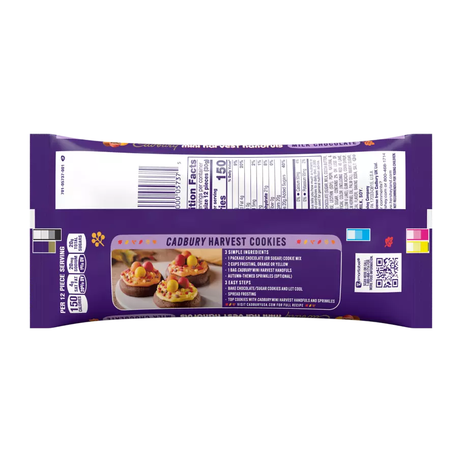CADBURY Mini Harvest Handfuls Milk Chocolate Candy, 9 oz bag - Back of Package