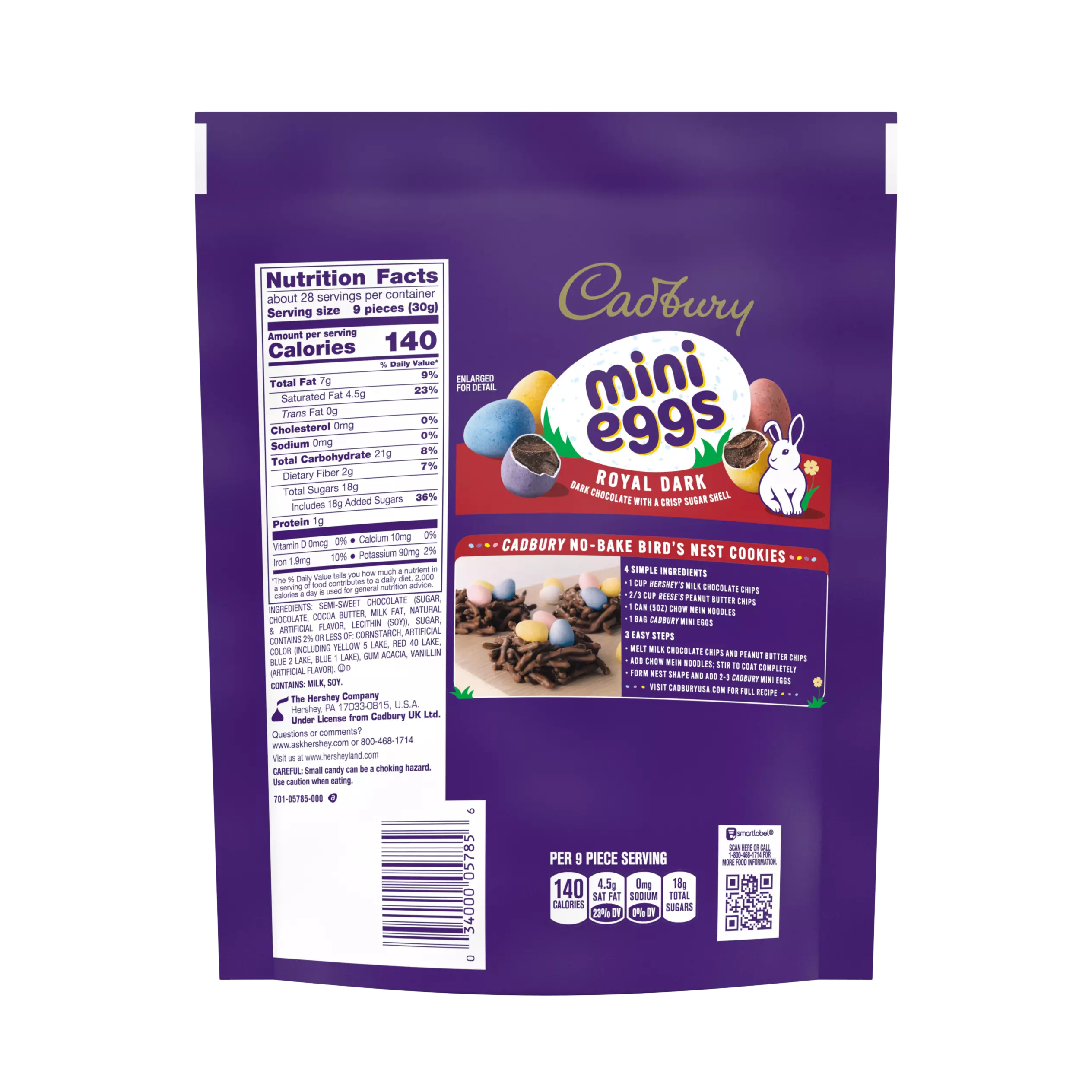 CADBURY MINI EGGS Royal Dark Chocolate Candy, 29.2 oz bag - Back of Package
