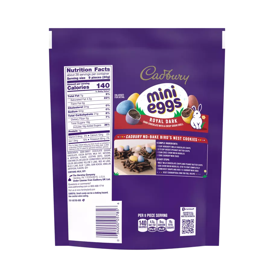 CADBURY MINI EGGS Royal Dark Chocolate Candy, 29.2 oz bag - Back of Package