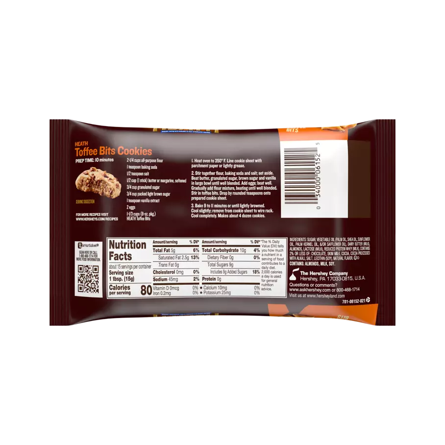 HEATH Chocolatey English Toffee Bits, 8 oz bag - Back of Package