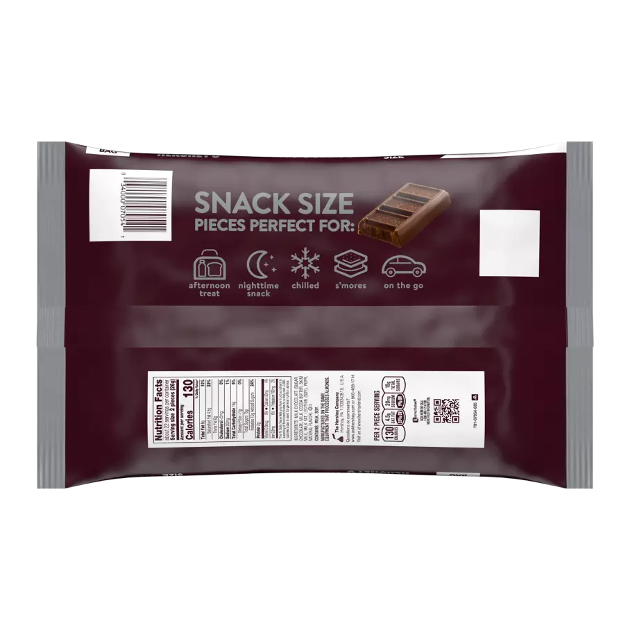 HERSHEY'S Milk Chocolate Snack Size Candy Bars, 19.8 oz jumbo bag - Back of Package