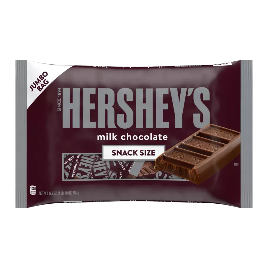HERSHEY'S Milk Chocolate Snack Size Candy Bars, 19.8 oz jumbo bag - Front of Package