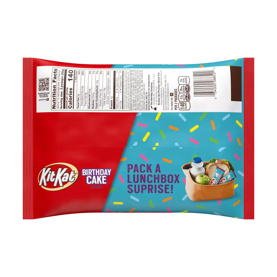 KIT KAT® Birthday Cake Snack Size Candy Bars, 10.29 oz bag - Back of Package