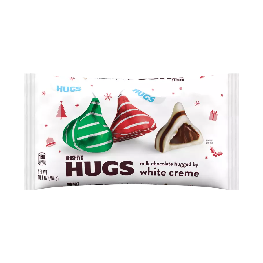 HERSHEY'S HUGS Holiday Milk Chocolate and White Creme Candy, 10.1 oz bag - Front of Package