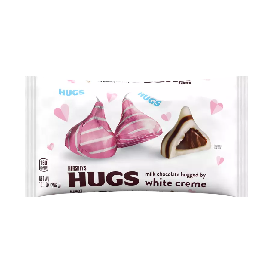 HERSHEY'S HUGS Valentine's Milk Chocolate White Creme Candy, 10.1 oz bag - Front of Package