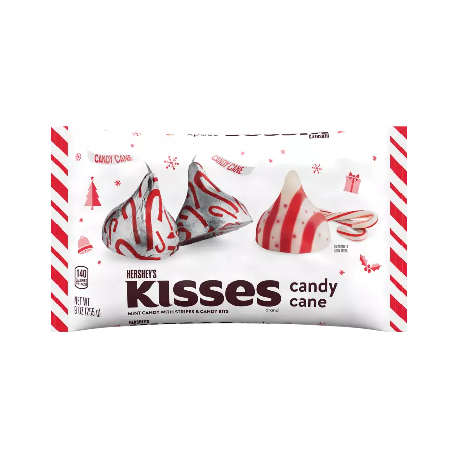 HERSHEY'S KISSES Candy Cane Flavored Mint Candy, 9 oz bag - Front of Package