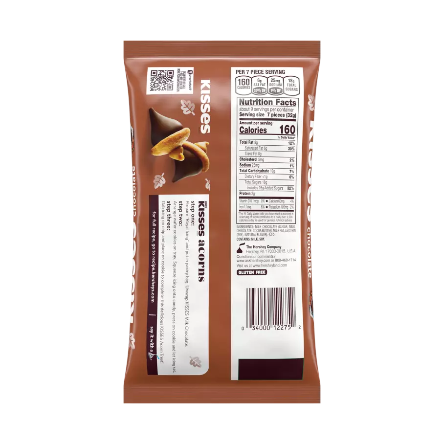 HERSHEY'S KISSES Fall Foils Milk Chocolate Candy, 10.08 oz bag - Back of Package