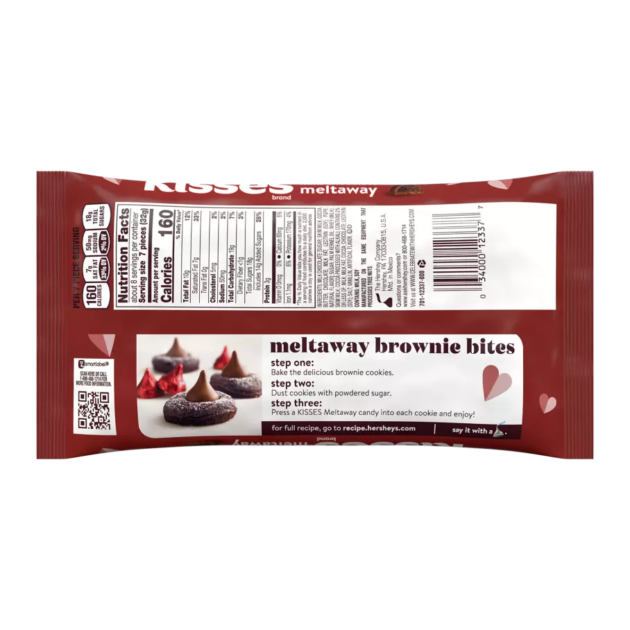 HERSHEY'S KISSES Rose Foils Milk Chocolate Meltaway Candy, 9 oz bag - Back of Package