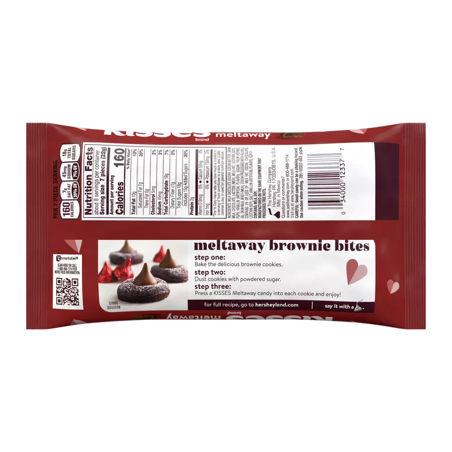 HERSHEY'S KISSES Rose Foils Milk Chocolate Meltaway Candy, 9 oz bag - Back of Package