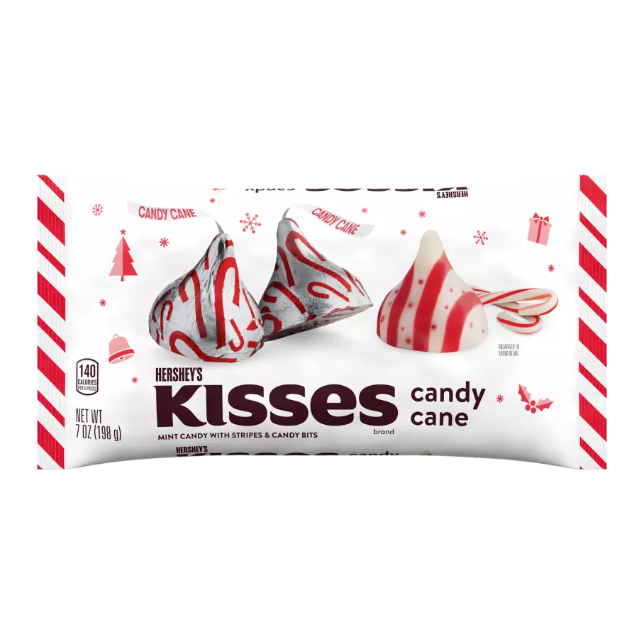 HERSHEY'S KISSES Candy Cane Mint Candy, 7 oz bag - Front of Package