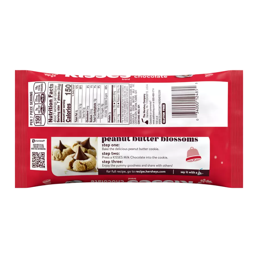 HERSHEY'S KISSES Holiday Milk Chocolate Candy, 7.8 oz bag - Back of Package