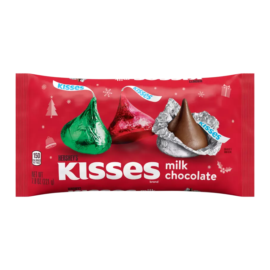HERSHEY'S KISSES Holiday Milk Chocolate Candy, 7.8 oz bag - Front of Package