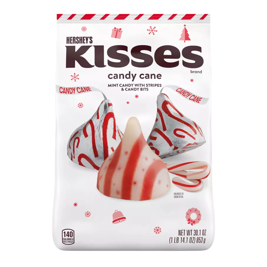 HERSHEY'S KISSES Candy Cane Mint Candy, 30.1 oz bag - Front of Package