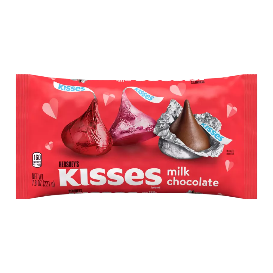 HERSHEY'S KISSES Valentine's Milk Chocolate Candy, 7.8 oz bag - Front of Package