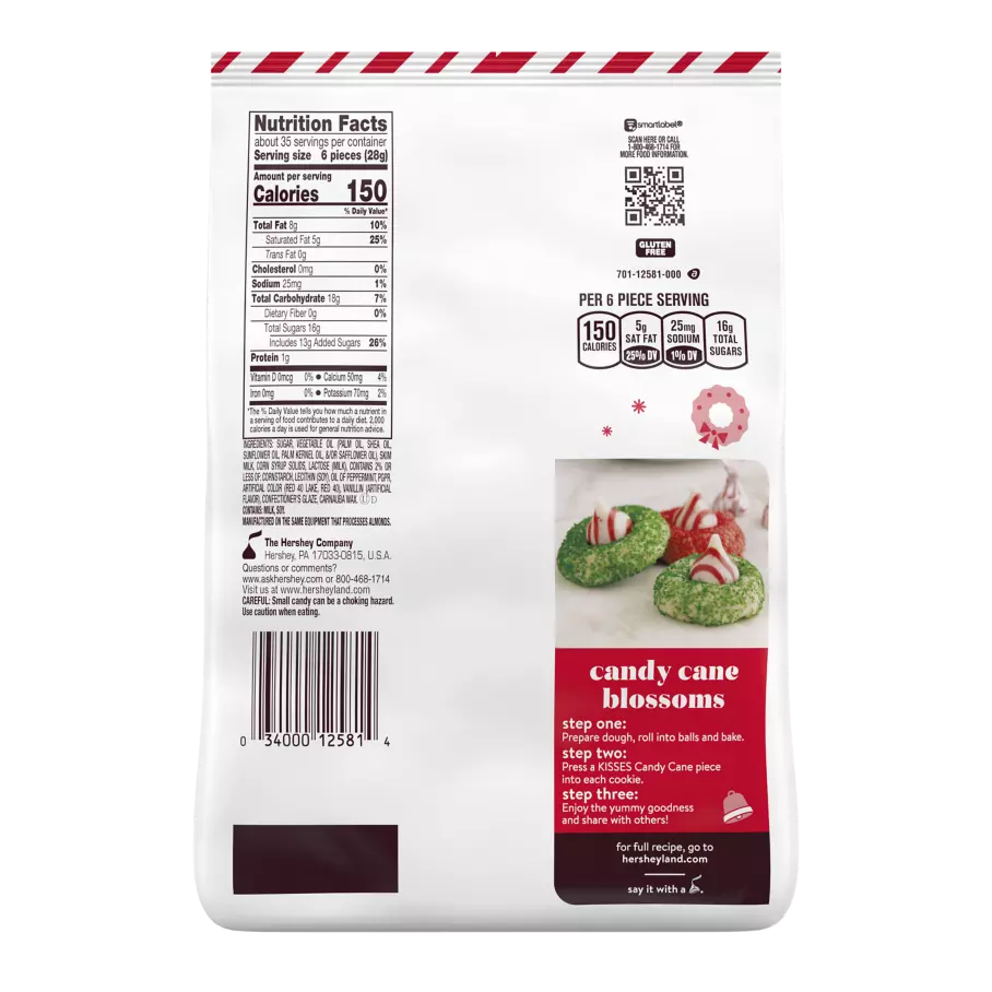 HERSHEY'S KISSES Candy Cane Mint Candy, 34.88 oz bag - Back of Package