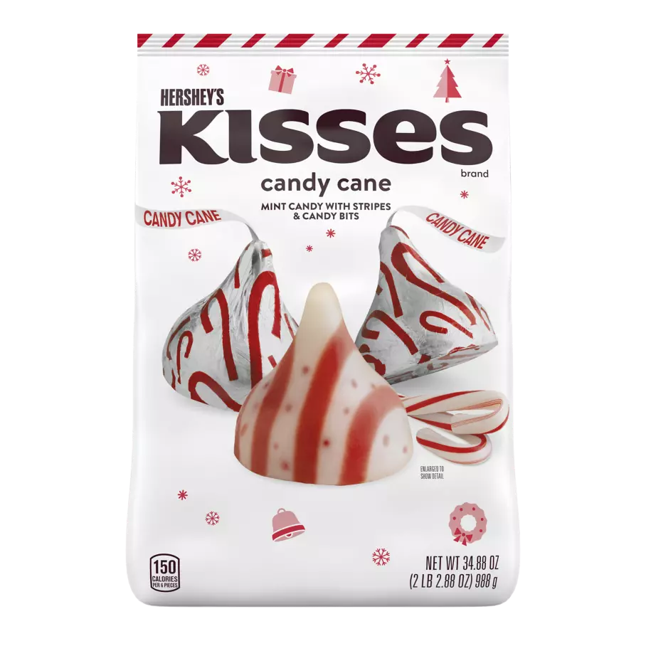 HERSHEY'S KISSES Candy Cane Mint Candy, 34.88 oz bag - Front of Package