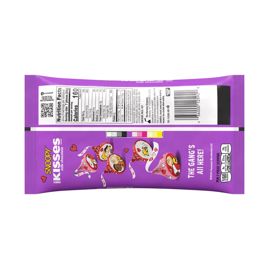 HERSHEY'S KISSES Snoopy™ & Friends Foils Milk Chocolate Candy, 9.5 oz bag - Back of Package