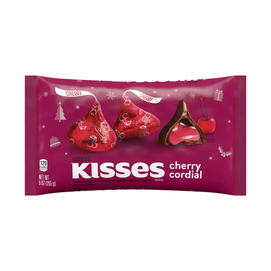 HERSHEY'S KISSES Cherry Cordial Candy, 9 oz bag - Front of Package