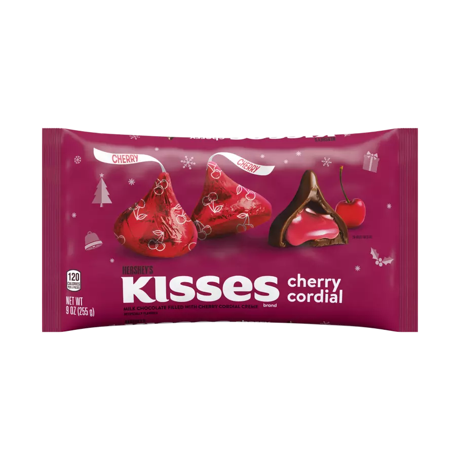 HERSHEY'S KISSES Cherry Cordial Candy, 9 oz bag - Front of Package