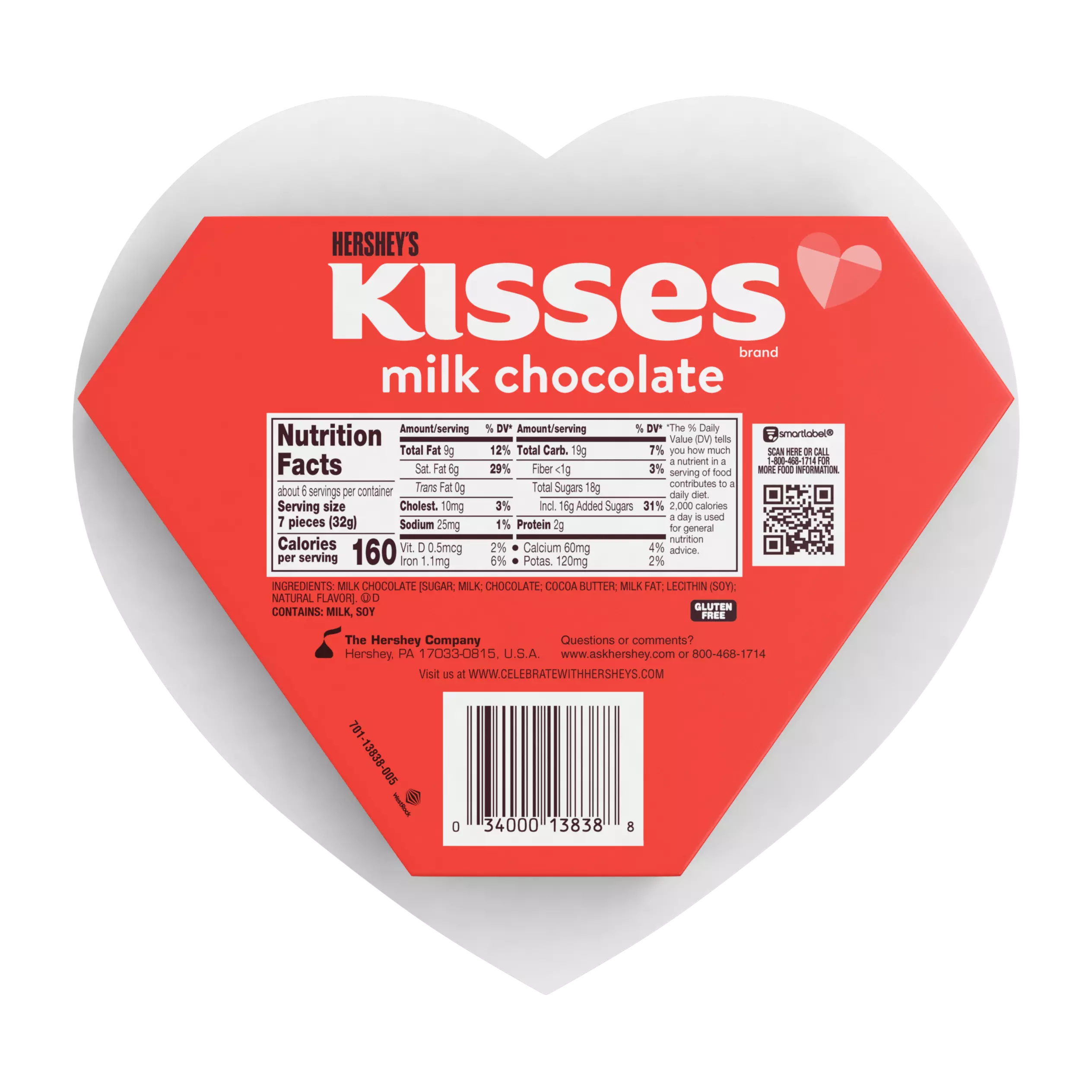 HERSHEY'S KISSES Valentine's Milk Chocolate Candy, 6.5 oz gift box - Back of Package