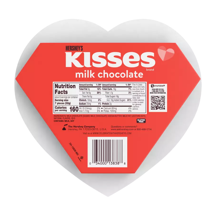 HERSHEY'S KISSES Valentine's Milk Chocolate Candy, 6.5 oz box - Back of Package