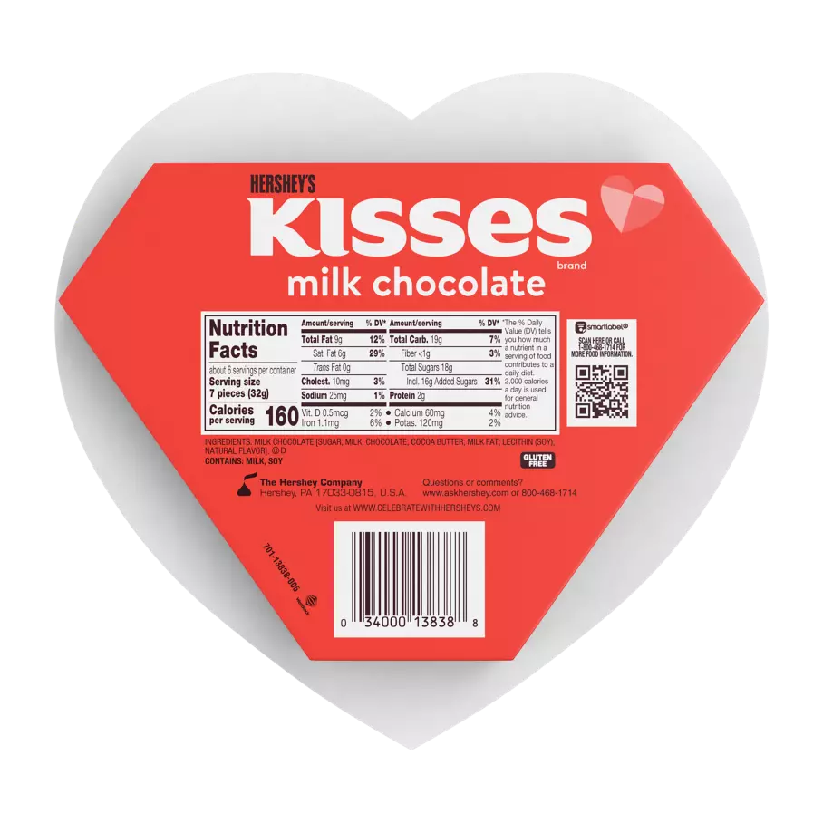 HERSHEY'S KISSES Valentine's Milk Chocolate Candy, 6.5 oz gift box - Back of Package