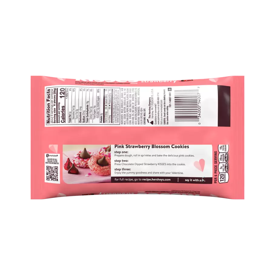 HERSHEY'S KISSES Chocolate Dipped Strawberry Candy, 9 oz bag - Back of Package